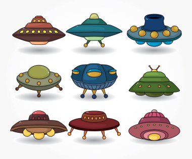 Bir dizi uzaylı UFO, vektör.