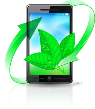 yeşil yapraklı tablet pc, vektör illüstrasyonu