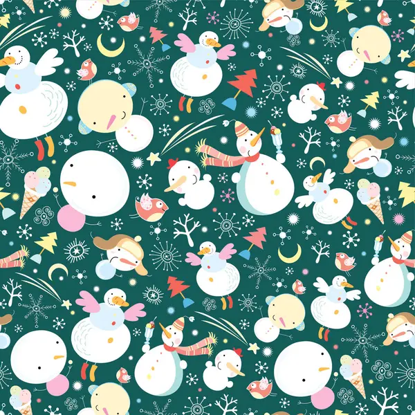Cute Cartoon Christmas Seamless Pattern Background Cute Animals — Stock Vector