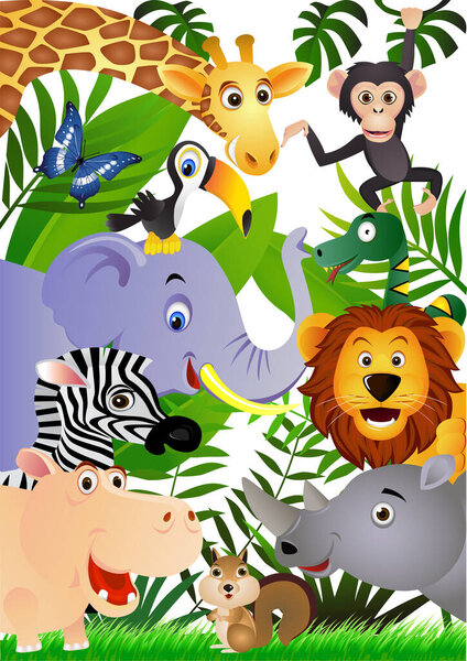 wild animals on white background illustration