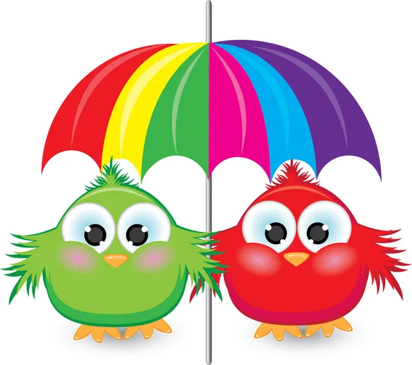illustration of two colorful birds with colorful umbrella