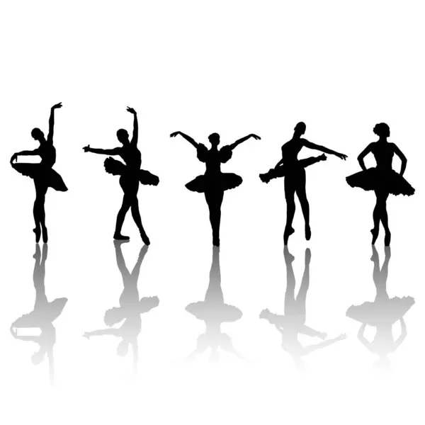 Πέντε Σιλουέτες Χορευτές Μπαλέτου Διαφορετικές Θέσεις Εικονογράφηση Φορέας — Διανυσματικό Αρχείο