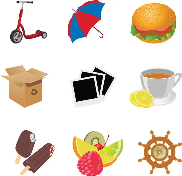 Vector Illustration Food Drink Icons Transport Travel — Stock Vector