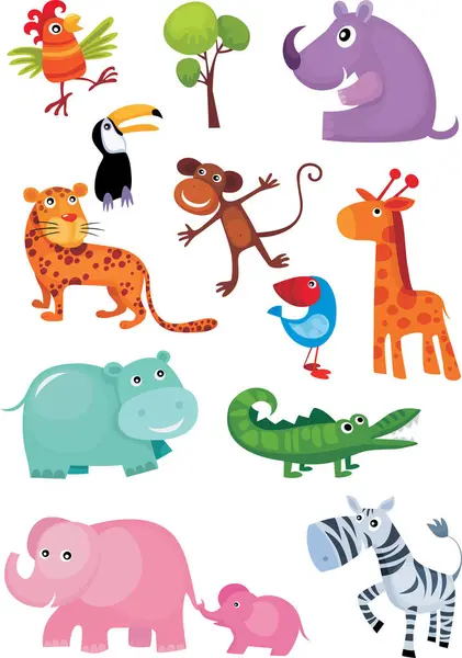 Vector Illustration Animals Cartoon Set — Stock Vector