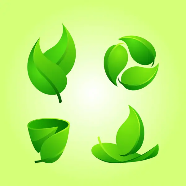 Groene Bladeren Pictogram Set Vectorillustratie Ecologisch Concept — Stockvector