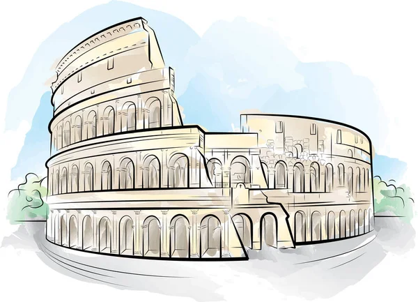 Italy Colosseum Rome Hand Drawn Vector Illustration — Stock Vector