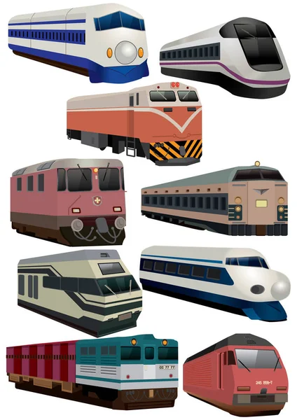 Conjunto Diferentes Tipos Comboios Ilustração Vetorial — Vetor de Stock