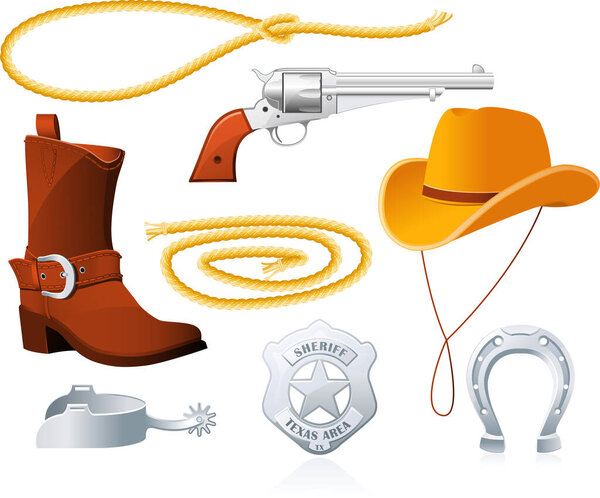 cowboy hat and icons, vector