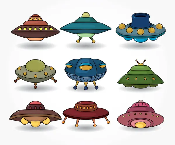set of cartoon alien ufo, vector.