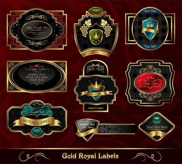 Vintage Golden Labels Badges Collection Design — Stock Vector