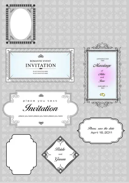 Cartes Invitation Vintage Bordure Décorée Style Vintage Design Rétro Illustration — Image vectorielle
