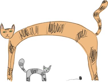 İki kedinin el çizimi, vektör çizimi