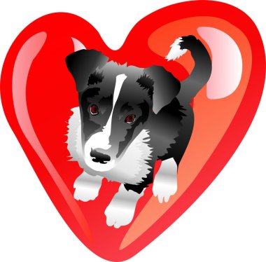 Kalbi ve sevgisi olan köpek, vektör illüstrasyonu.