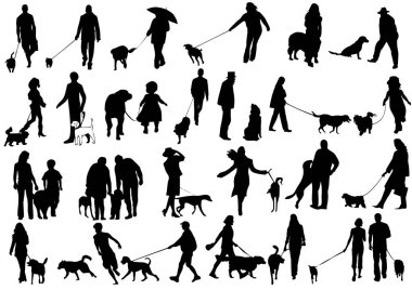 Köpekleri olan insanların vektör silueti