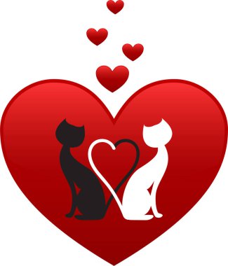 Kedi ve kalbin vektör çizimi