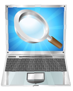 Dizüstü bilgisayarlı büyüteç, vektör illüstrasyonu