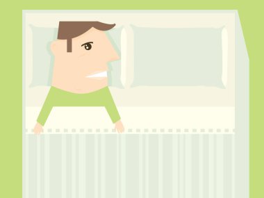 Yatakta yatan adamın vektör illüstrasyonu