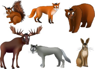 Farklı vahşi hayvanlar illüstrasyon kümesi