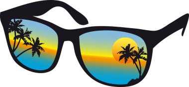 Palmiye ağaçlı güneş gözlüğü. vektör illüstrasyonu