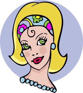 Eski saç stili ve küpeleri olan genç bir kadının portresi. El çizimi çizimi. vektör.