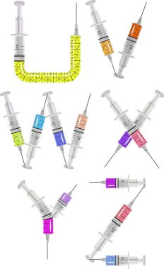 Beyaz şırınga ve şırıngayla izole edilmiş. 3d illüstrasyon