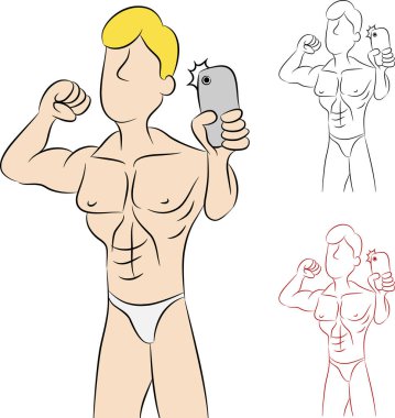 Cep telefonu olan güçlü bir adam.