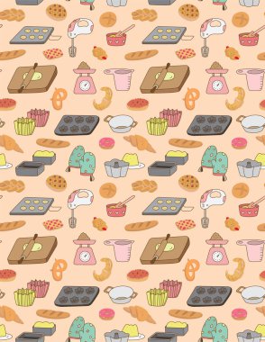 Pembe arkaplandaki pasta ve tatlıların vektör çizim deseni