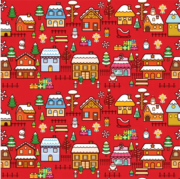 Seamless Pattern Cartoon Christmas Houses Christmas Background Vector Illustration — Stock Vector