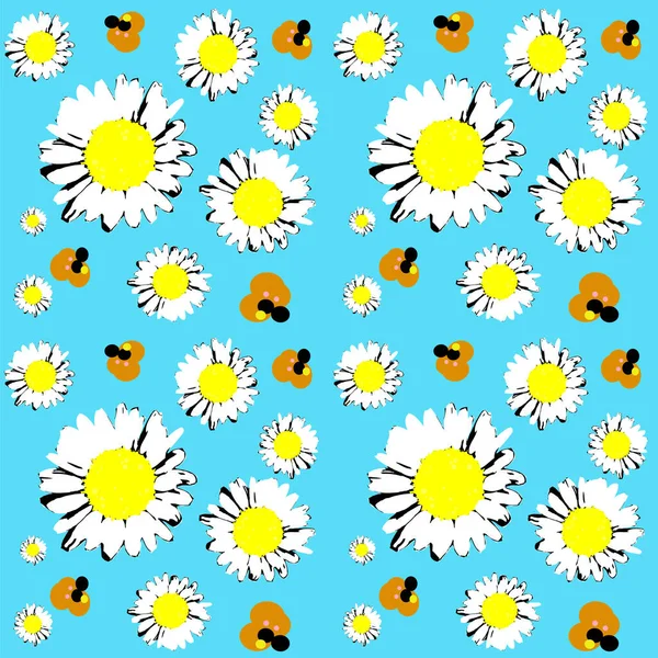 Pattern Made Camomiles Daisies Yellow Background — Stock Vector