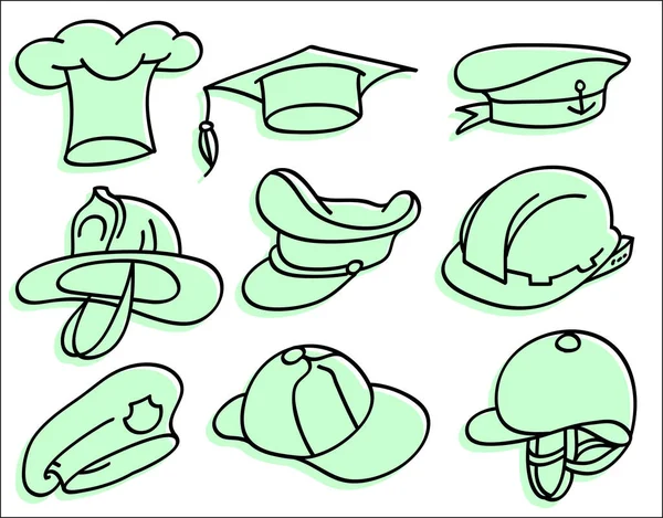 Набор Различных Шляп Колпачков — стоковый вектор