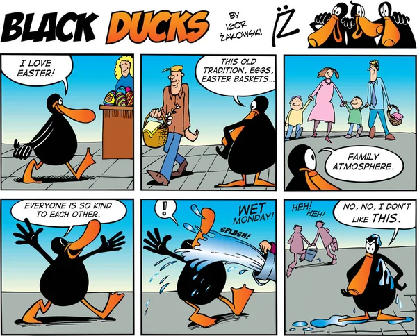 Illustration Dessin Animé Drôle Famille Noire Avec Des Canards Leurs — Image vectorielle