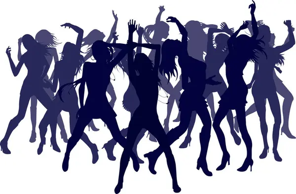 Group Sexy Beautiful Women Dancing Silhouette — Stock Vector