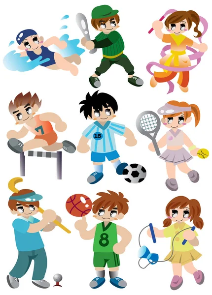 Cartoon Sport Player Icon Set — Stock Vector