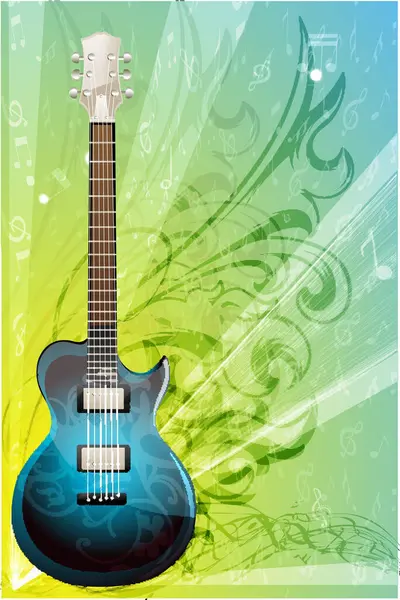Ilustração Nota Musical Com Guitarra Elétrica — Vetor de Stock