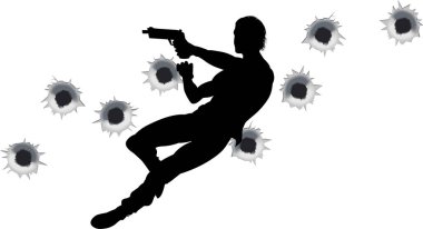 Silahlı üniformalı bir askerin silueti.