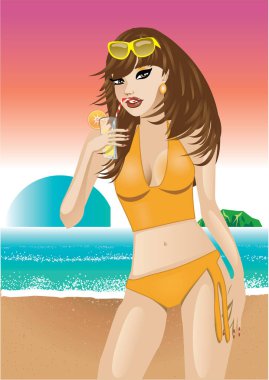 Plajda turuncu bikinili bir kızın Raster versiyonu.