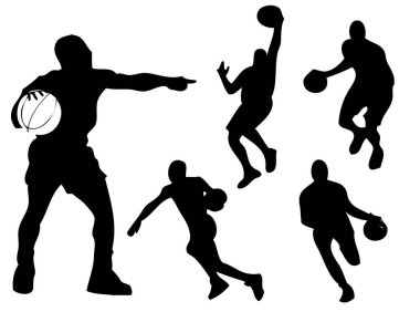 Basketbolcular farklı pozlar ve tutumlarda siluet
