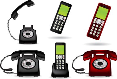 Farklı eski telefon simgeleri, vektör illüstrasyonu