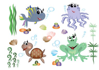 Deniz hayvanları çizgi film seti