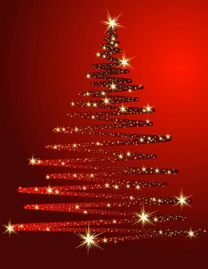 Koyu arkaplanda kırmızı yıldızlı Noel ağacı