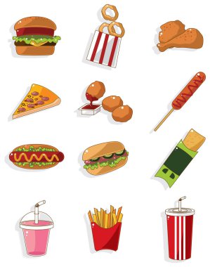 Fast food Icons set, karikatür tarzı