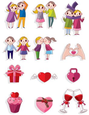 Kalpli, sevimli çizgi film karakterleri.