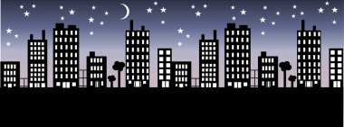 Gece şehir silueti. vektör arkaplanı
