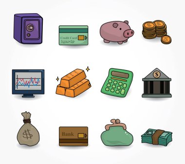 Parayla ilgili eşyalar. vektör illüstrasyonu