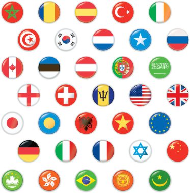 Dünya bayrakları simgesi seti. düz biçim vektör illüstrasyonu