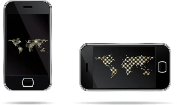 Mobile Phones World Maps White Background Vector Illustration — Stock Vector