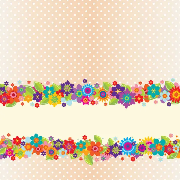 Greeting Card Flowers Polka Dots Vector Illustration Simple Design — Stock Vector