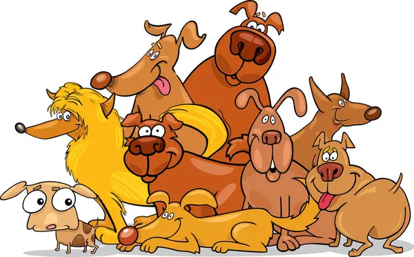 Zeichentrickfilm Hunde Gruppe Vektor Illustration Design — Stockvektor