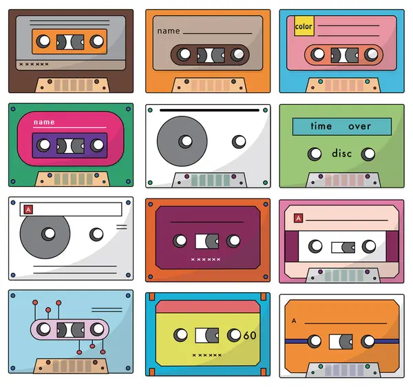 Vector Collection Audio Cassettes — Stock Vector