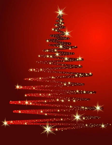 Arbre Noël Avec Des Étoiles Rouges Sur Fond Sombre — Image vectorielle